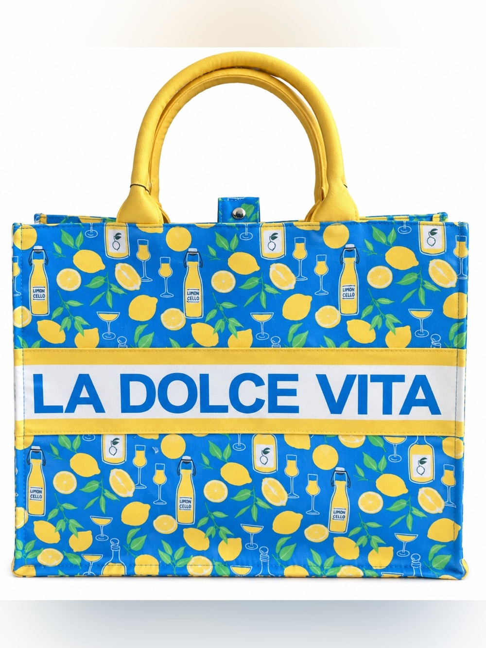 London Fog Blue & Yellow Lemon Print Tote